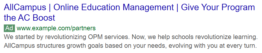 Sample Google Search Ad Copy