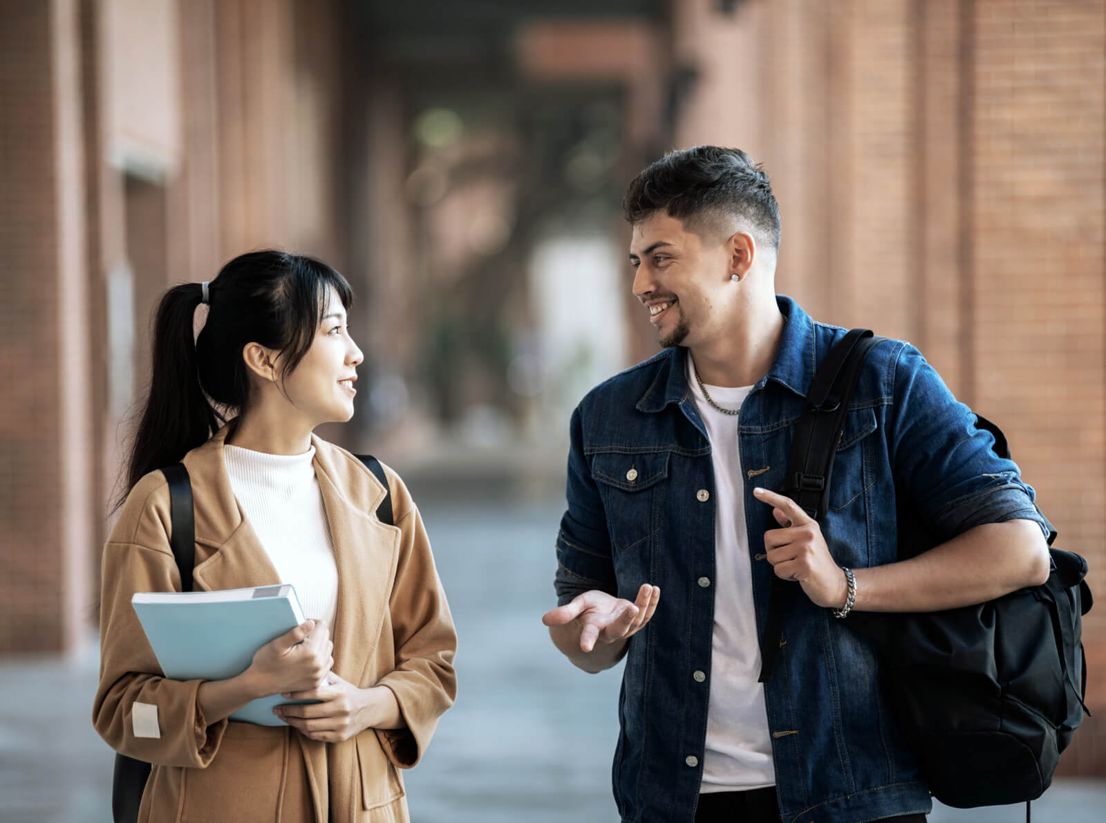 Students talking while walking