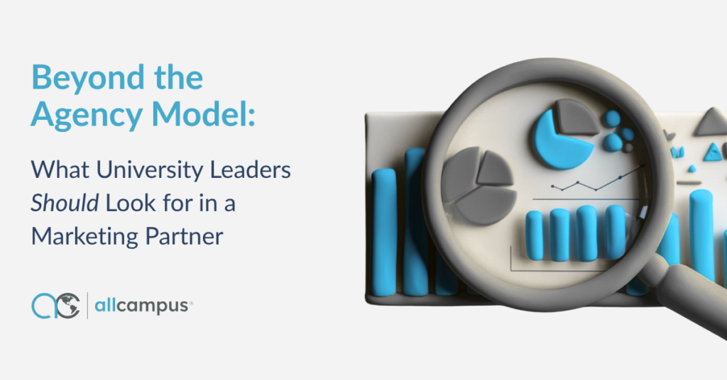 Beyond the Agency Model: What University Leaders Should Look for in a Marketing Partner - Graphic of icons and magnifying glass